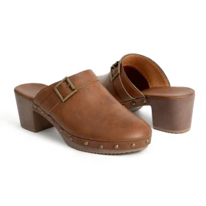 High heel Open toe Round Toe Thick heel Mules Closed toe All Seasons Rivet PU Shoes Women’s Half open Retro Style