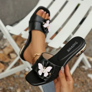 High quality Fashionable Outdoor Sequined Butterfly Lightweight Daily Women’s Slip On Summer Sandals Slippers