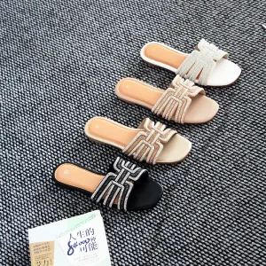 High quality Fashionable Rhinestone Breathable Lightweight and Durable Flat Bestseller Women’s Sandals and slippers