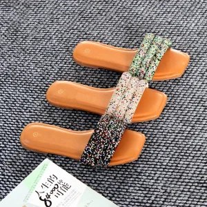 High quality Fashionable Summer New Design Casual Slip on Soft soled Outdoor Colorful Rhinestone Women’s Slippers and Sandals
