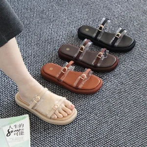 High quality Fashionable Transparent Casual Comfortable Flat Breathable Women’s Sandals and slippers