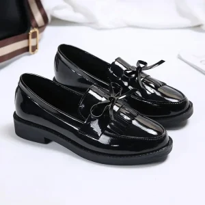High-quality Popular Women’s Flat Shoes Black Patent Pu Loafers Comfortable Non-slip Work Formal Summer Spring Fashion Trend