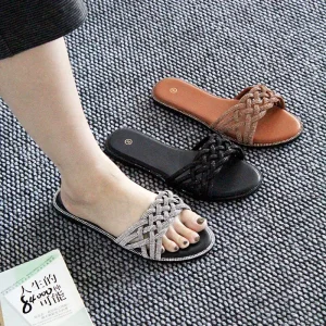 High-quality Summer New Design Fashionable Anti-slip and Wear-resistant Flat Water-bead Ladies’ Sandals and slippers