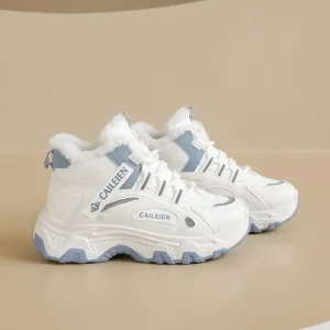 High top Lace up Thick soled PVC Midsole Height increasing Casual Winter Dad Shoes for Women Thick Lining