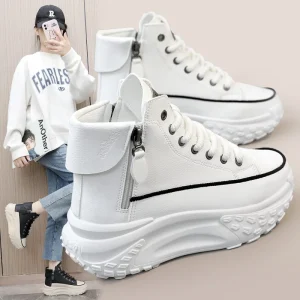 High top Women’s Casual Sneakers Autumn Street Style Ins Round toe Shoes Thick soled Height increasing Walking Style