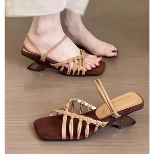 Hollow Weaving Square Toe Versatile Women’s Sandals
