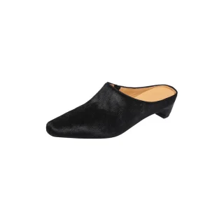 Horse Hair Leather Women Heels Sandal Mule