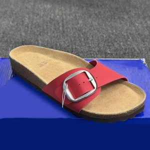 Htf Women’s Summer Flat Mules Leather Upper EVA Midsole Cork Sole Lightweight Breathable Comfortable Anti-slip Slippers
