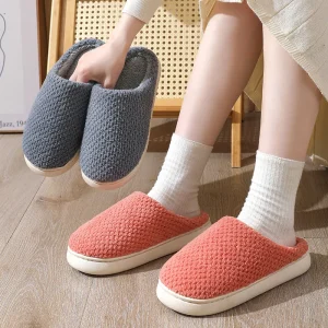 Indoor Bedroom Thick Bottom House Pineapple Plaid Patterns Solid Colors Warm Cozy Soft Flat Shoes Slippers