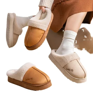 Indoor Home Women’s Slippers Non-Slip Thick Bottom Suede with Fur Warm Winter