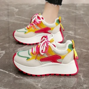 Ins Korean Version Torre Shoes Women’s Spring Student Running Sports Thick Soled Casual Shoes PU Upper Front Tether