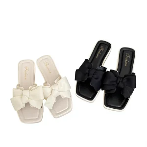 Internet Celebrated New Square Head Fairy Style Bow Korean-style for Women’s Summer Wear Fashionable All-match Anti-slip