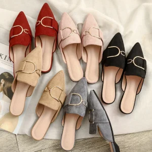 Internet Celebrity Fashion Pointed Toe Sandals Women’s Toe Flat Bottom Wear Casual Plus Size 41 42 Mules