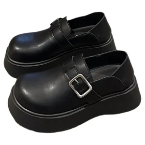 Internet Popular Retro Belt Buckle Joker Small Shoes Women’s Autumn Platform Thick Sole Height Increasing Loafers