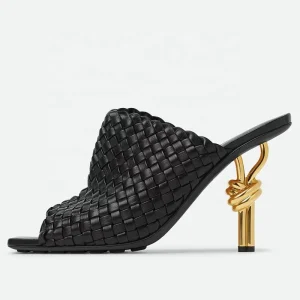 Irregular Metal High Heels Square Toe Braided Upper Sandals