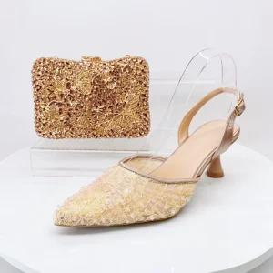 Italian Designer Evening Shoes With Clutch Bag Set for African Wedding and Bridal Occasions Lace Embroidered Beads Women’s Shoes