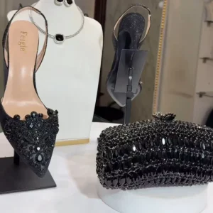 Italian Designer Evening Shoes With Clutch Bag Set for African Wedding and Bridal Occasions Lace Embroidered Beads Women’s Shoes