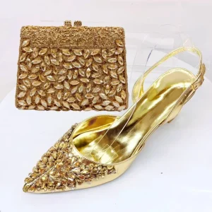 Italian Designer Evening Shoes With Clutch Bag Set for African Wedding and Bridal Occasions Lace Embroidered Beads Women’s Shoes
