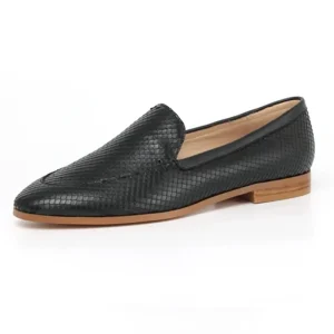 Italian Handmade Custom Women’s Work Flat Shoes Black Snake Skin Pointed Toe Slip on Design Breathable Summer