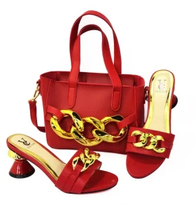 Italian Shoes and Bag Set Red Low Heel Lady Shoes Matching Bag