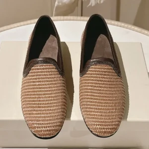 Italy Spring Summer Classic Hand-Woven Beaded Chain Single Women’s Flat Loafers Fur Breathable Genuine Leather Outsole Shoes