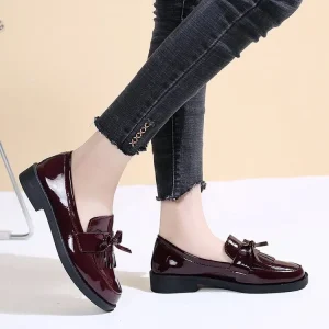 KJ Pu Leather Bowknot Flat Comfortable Slip Casual Shoes Ballet Flats Loafers for Women