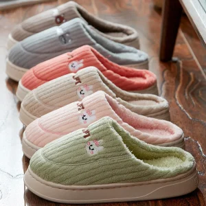 Kawaii Animal Print Plush Slippers for Women Cute Fuzzy Home Slippers