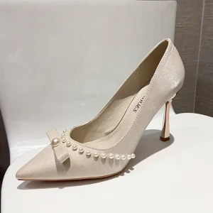 Korean Fashion Pointed Shallow Mouth High-Heeled Silk and Satin Show Thin Nightclub Women’s Net Red Banquet Women’s Shoes