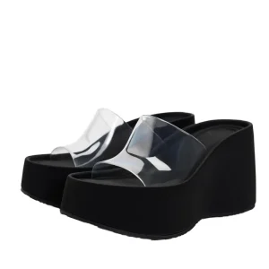 Korean Style Spring and Summer New Fashionable Transparent Thick Slippers Women’s Open Toe Platform Shoes High Heel Sandals