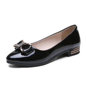 Korean Style Women’s Low Heeled Slip-On Loafer Shoes Solid Color Pointed Toe Bow Design Chic Fashion Trend for Moms Summer