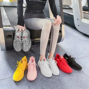 Korean Style Women’s Sneakers Lace up Casual Running Shoes Breathable Textile PVC Sole for Students