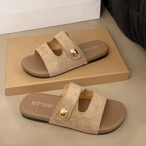 Korean Style Women’s Summer Thick Soled Anti Slippery Flat Half Slip Beach Vacation Sandals Outsole for Women