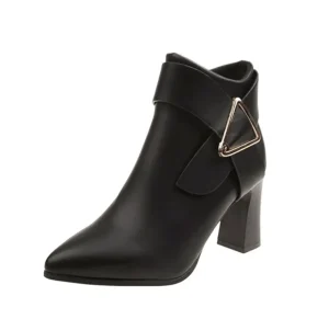Korean Version Large High Heeled Women’s Ankle Boots Fall Winter New Style with Pointed Zipper Bootie