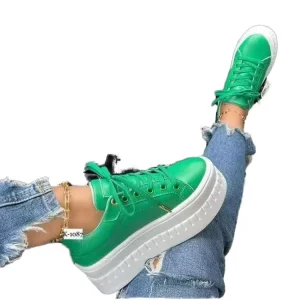Lace Thick Sole Casual Walking Shoes Large Size Leisure Sports PU Women Sneakers