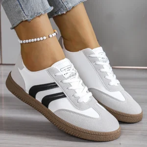Lace-Up White Women’s Lightweight PU Upper Rubber Outsole Casual Flat Training Fashion Running Shoes