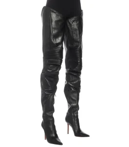 Ladies Black PU Leather Women’s Boots Pointed Toe Over the Knee Boots