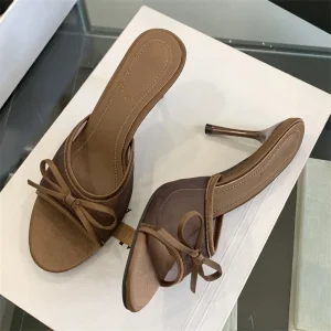 Ladies Brown Peep Toe Stiletto High Heel Sandals Breathable Anti-Slippery Height Increasing