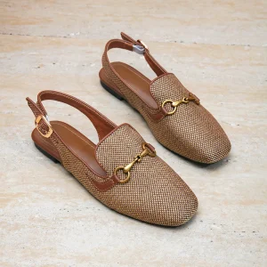 Ladies’ Closed Toe Slingback Sandals Retro Metal Buckle Linen Loafers Non slip Flat Casual Shoes for Commute Shopping Travel
