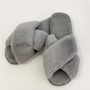 Ladies Comfortable Home Slippers Soft Sole Fuzzy Cross Strap Fleece Winter Bedroom Warm Spring
