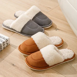 Ladies Comfy Suede Indoor Slides Winter Fur Soft Plush Slippers Cushioning Anti Slip Features for Summer Autumn Open Toe