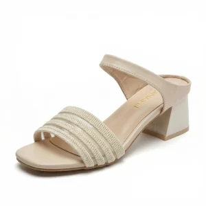 Ladies Elegant Square Toe Slingback Mules with PU Upper and Rubber Outsole for Daily Office and Party Wear