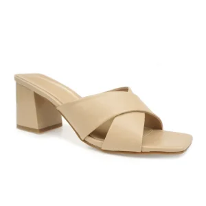 Ladies Fashion Sexy Open Toe Mule Sandals Square High Heel Shoes Cross Vamp Straps Women’s Slippers Sandalias De Tacon Bajo