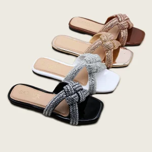 Ladies Fashion Trendy Design Open toe slippers Shiny Rhinestone Non slip Outdoor Flats for Women Sandals