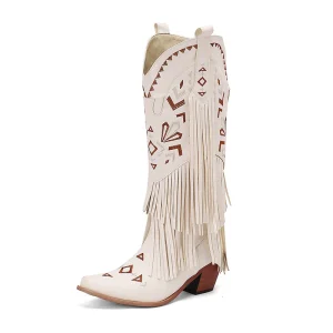 Ladies’ Knee Length Boots Western Embroidered Women’s Boots Low Heel Wide Tube Autumn and Winter Women’s Boots