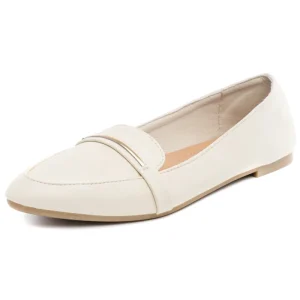 Ladies Leather Flat Shoes Women’s Pointy Toe Shoes Slip On Work Loafer White Flat Shoes