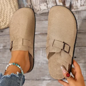 Ladies Outdoor Walking Closed Toe Mules Brushed Fabric Upper Serrated Non Slip
