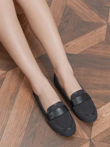 Ladies’ PU Leather Loafers Soft Slip On Flats All Match Black Casual Shoes