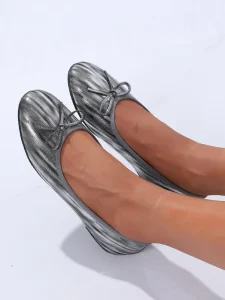 Ladies Shiny PU Leather Ballerina Flats Comfortable Soft Sole Bow Ballet Shoes for Office & Party
