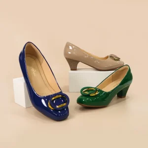 Ladies Slip on PU Shoes Buckle Square Toe Block Heel Dress Women’s Pumps for Women New Style