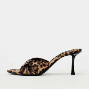 Ladies Slippers Women’s Animal Print High Heel Sandals 7cm Bow Sandals Slippers Mules High Heeled Slippers